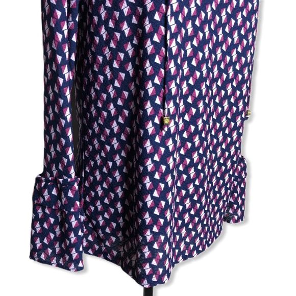 Michael Kors Tie Neck Long Sleeve Ruffle Cuff  Geometric Print Top Blouse NWT - Picture 3 of 11